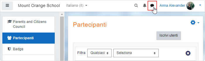 Inviare messaggi in un corso Moodle in italiano