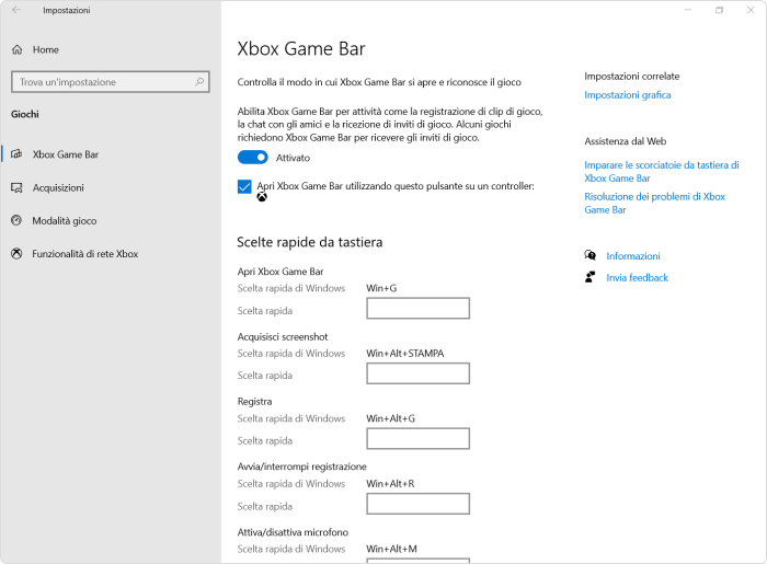Xbox Game Bar può essere trovata nelle impostazioni di Windows, per registrare lo schermo del PC in modo gratuito