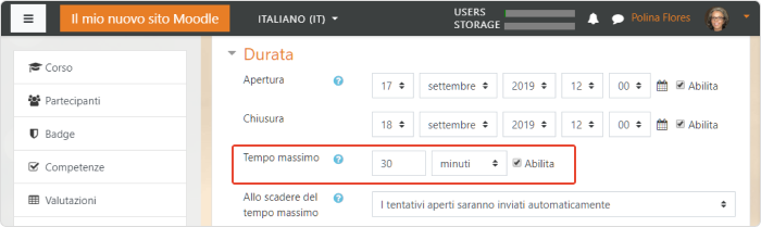 Impostare un limite di tempo per sostenere un quiz su Moodle