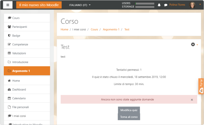 Il tuo nuovo corso Moodle è pronto