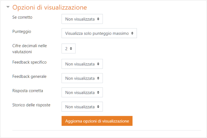 Opzioni di visualizzazione dei quiz Moodle