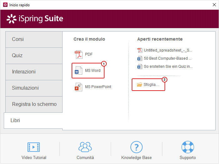 Scheda Libri di iSpring Suite Barra degli strumenti Libri di iSpring Suite