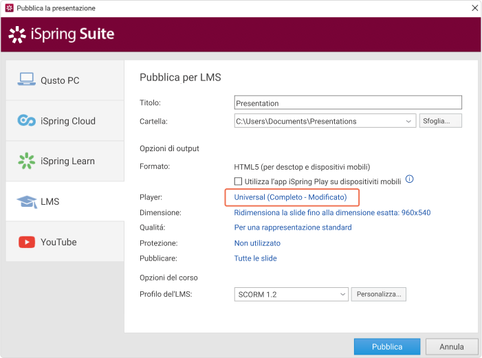 Converti mp4 in SCORM