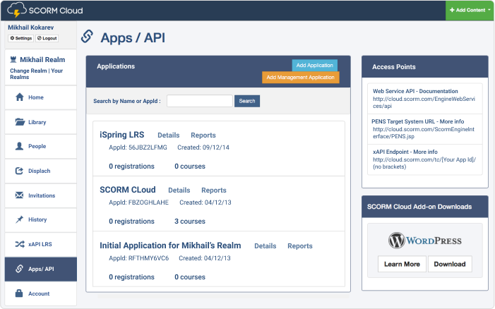 Strumento di creazione SCORM SCORM Cloud