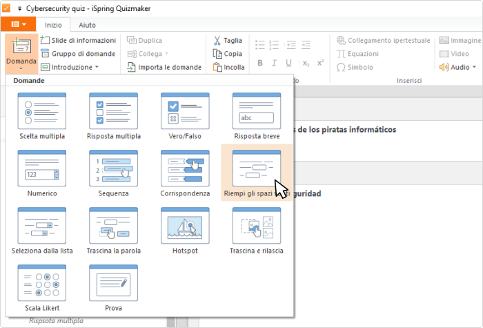 Tipi di domanda con iSpring QuizMaker