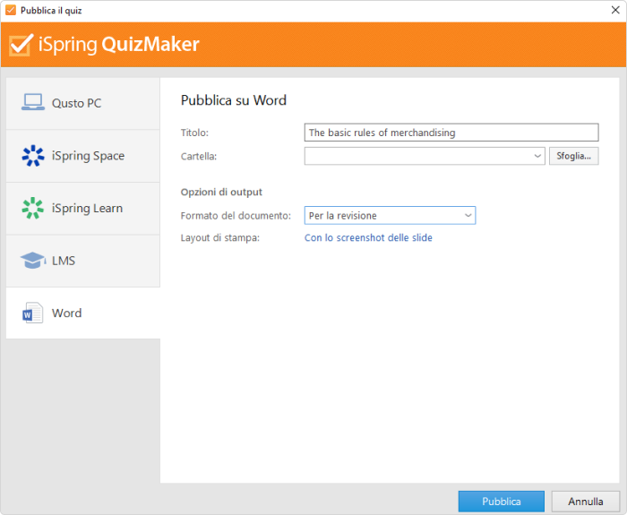 Pubblicare un quiz in Word Pubblicare un quiz in Word