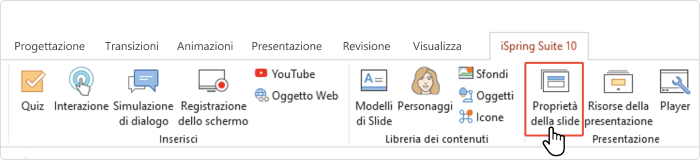 Proprietà della slide Proprietà della slide