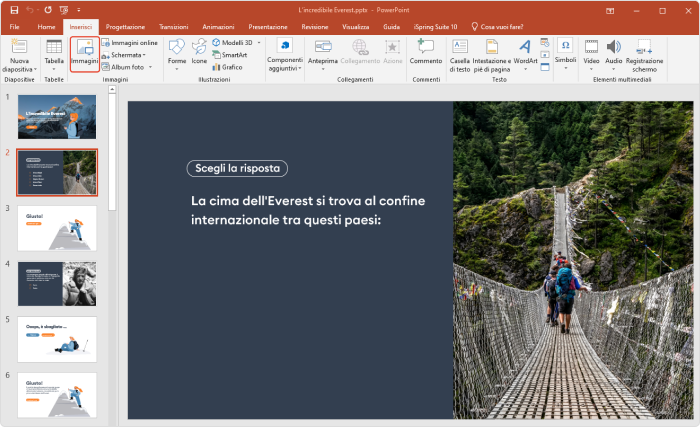 Creare una diapositiva della domanda in un PowerPoint test