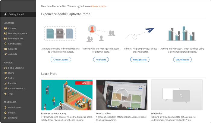 Adobe Captivate Prime Piattaforma di eLearning Adobe Captivate Prime