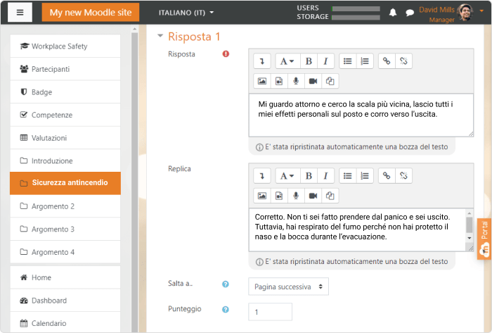 Un esempio di Pagina di domanda per una lezione Moodle