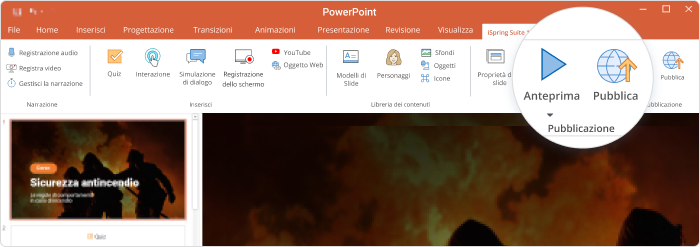 Scheda di pubblicazione in iSpring Suite Fai clic su Pubblica