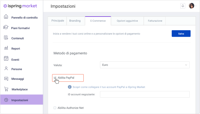 Sistema di pagamento Sistema di pagamento per vendere corsi online