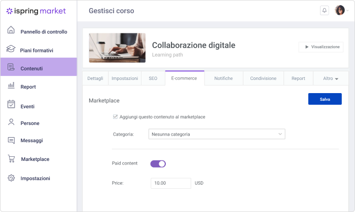 Vendi corsi online Vendi corsi online con iSpring Market