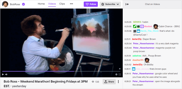 Una sessione di live stream su Twitch Una sessione di live stream su Twitch