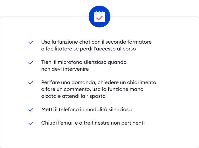 Un esempio di orientamento rivolto ai partecipanti di una classe virtuale Un esempio di orientamento rivolto ai partecipanti di una classe virtuale