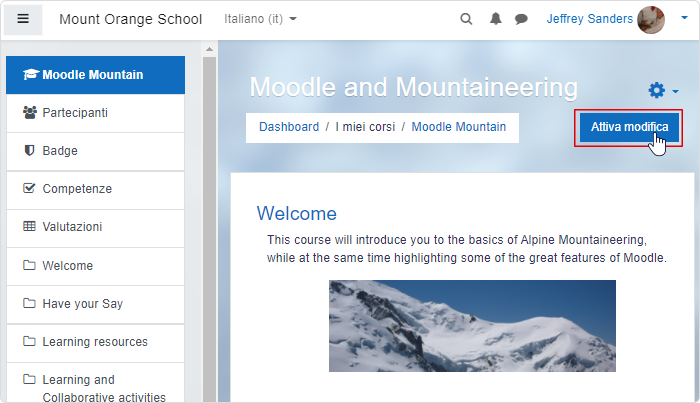 Attiva modifiche in un tutorial Moodle in italiano