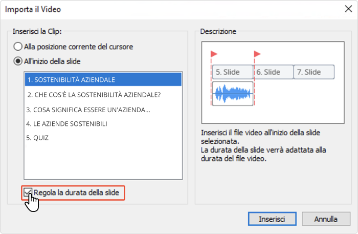 Regola la durata della slide