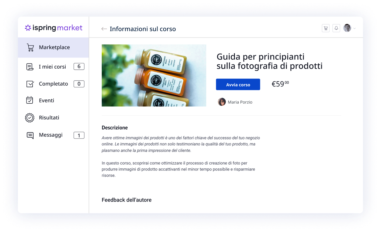 Un esempio di pagina di vendita Un esempio di pagina di vendita online su iSpring Market