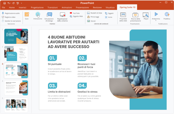 iSpring Suite Gli strumenti principali di iSpring Suite 10 in Powerpoint, perfetto per lo storytelling digitale