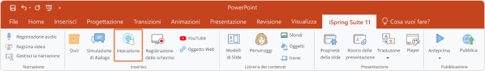 La funzione di interazione di iSpring Suite serve per creare timeline Powerpoint