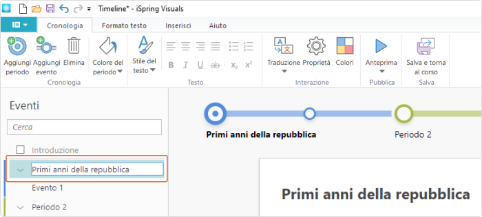 Ogni periodo deve avere il proprio titolo in iSpring Visuals