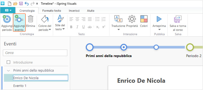 iSpring Visuals permette di aggiungere eventi e dare loro nomi