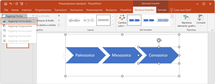 Aggiungere forme alla linea del tempo