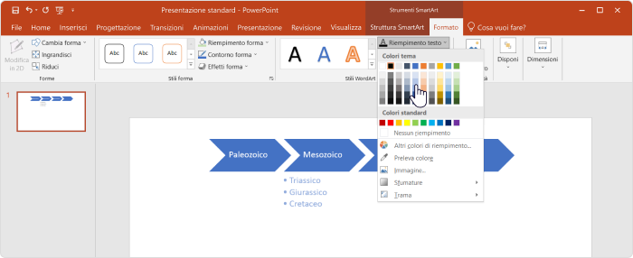 Il menù Formato della SmartArt