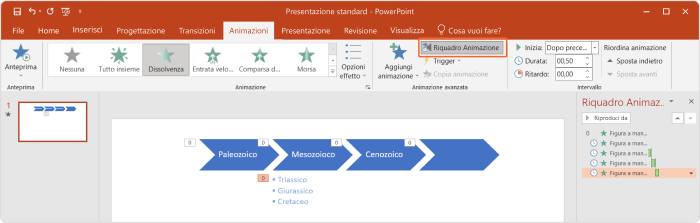 Il riquadro animazione di PowerPoint