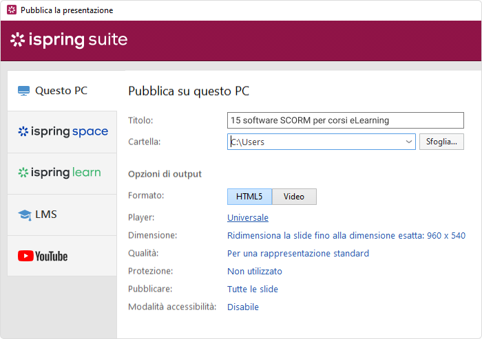 Converti mp4 in SCORM
