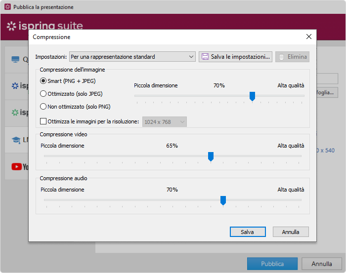 Personalizza le impostazioni di qualità per il tuo corso SCORM