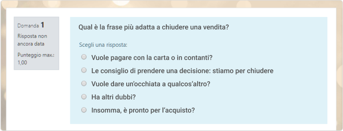 Una domanda a scelta multipla pubblicata su Moodle