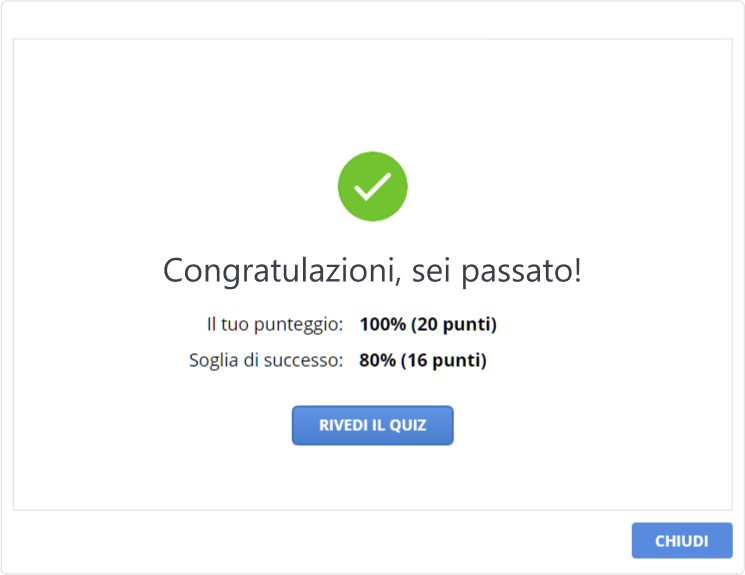 La diapositiva finale di un quiz realizzato in iSpring QuizMaker