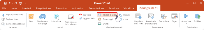 iSpring Suite iSpring Suite si integra all’interno di PowerPoint per la creazione di corsi SCORM