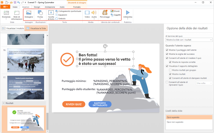 Personalizzare la diapositiva finale in iSpring Suite