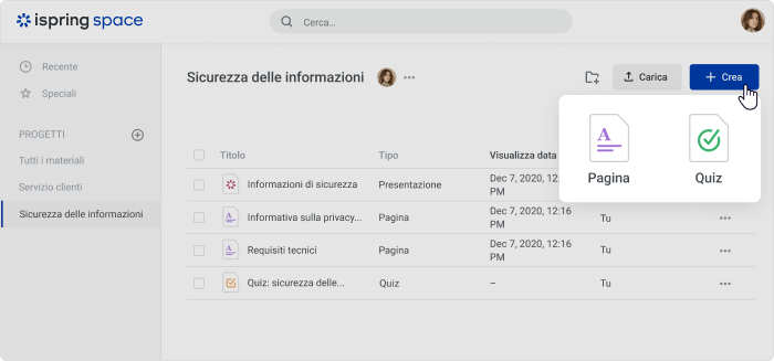 Creare corsi e quiz in iSpring Space