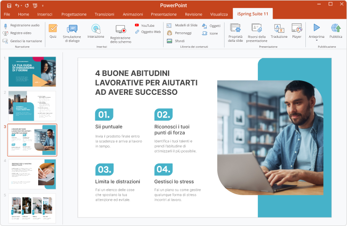 iSpring Suite Max iSpring Suite Max permette di creare strumenti di valutazione utili per la gestione delle risorse umane
