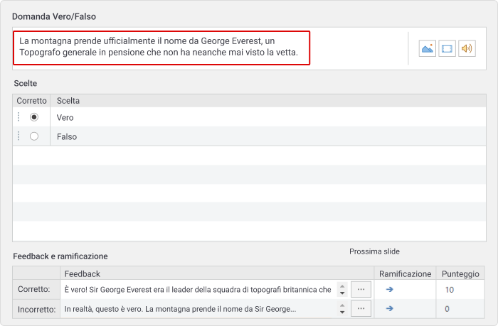 Campo della domanda Vero/Falso in iSpring QuizMaker