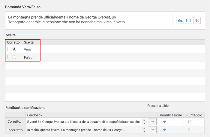 Area delle scelte in iSpring QuizMaker