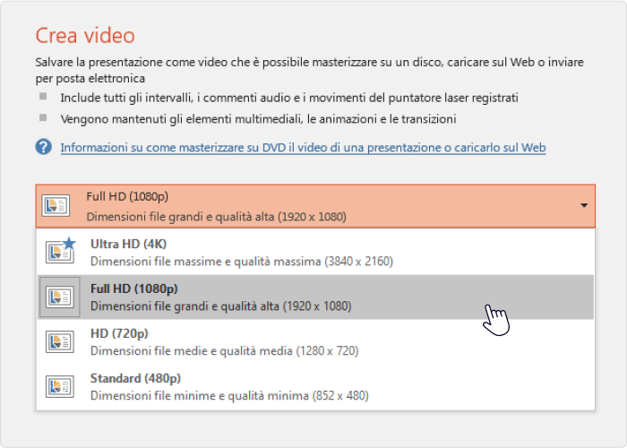 Selezionare la qualità di un video in PPT