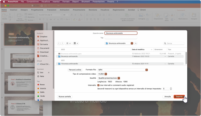 Esportare una video presentazione PPT su Mac