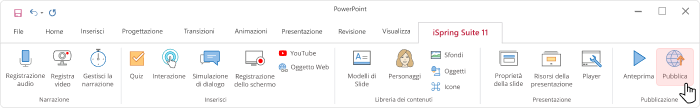 Il tasto Pubblica di iSpring Suite