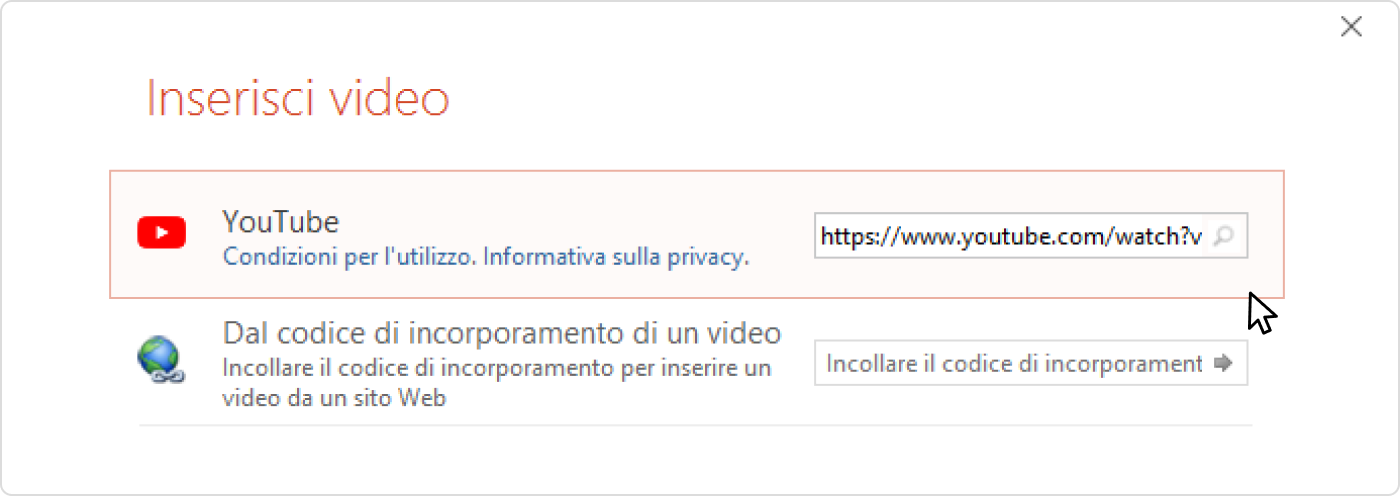 Incolla l’URL