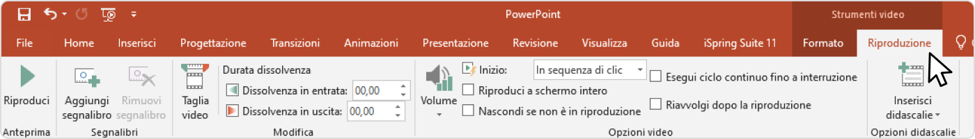 Scheda riproduzione in PowerPoint