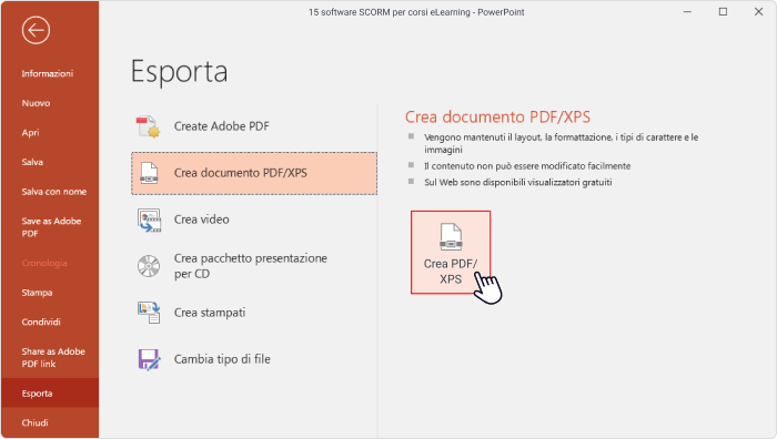 Converti da PPT a PDF con Microsoft PowerPoint
