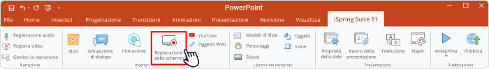 Se avete iSpring Suite, le funzioni di iSpring Cam Pro sono include per registrare lo schermo PC con audio