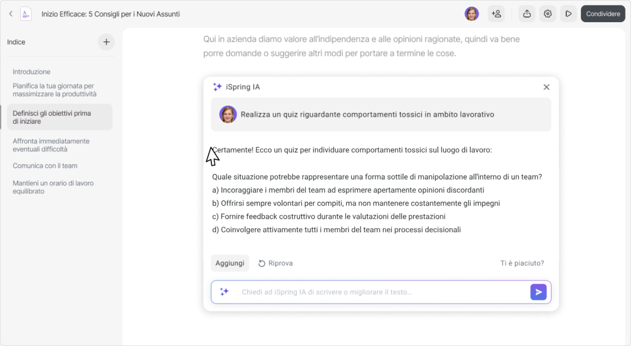 Crea quiz con iSpring IA L'apprendimento esperienziale: crea quiz con iSpring IA