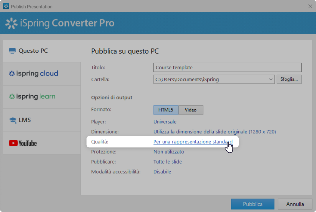 Scegli la qualità Comprimere un PowerPoint: scegli la qualità