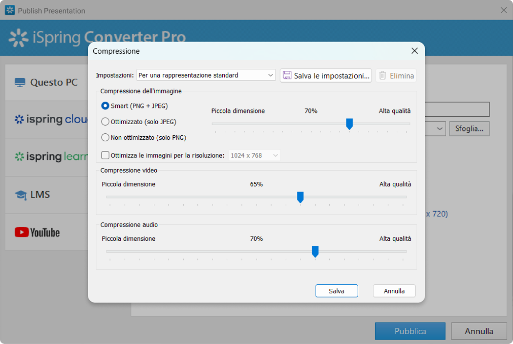 Impostazioni del file Comprimere un PowerPoint: Impostazioni del file