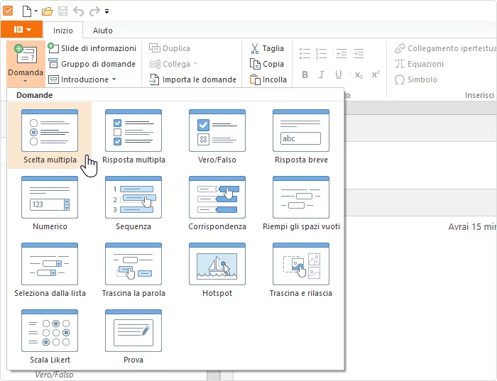 Tipi di domande in iSpring Suite Formato PPT: creare un quiz
